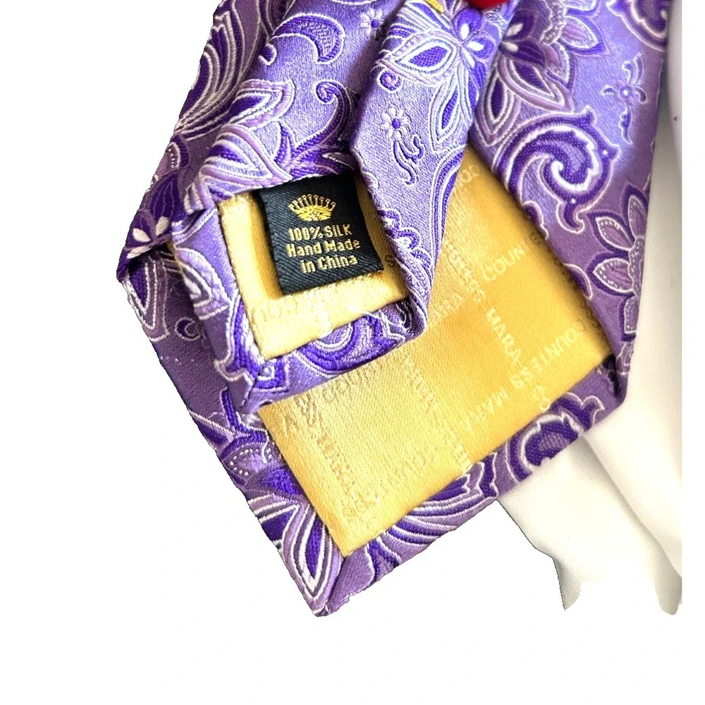Countess Mara Silk Tie Purple Lavender Silver Woven Paisley Floral Mens Necktie